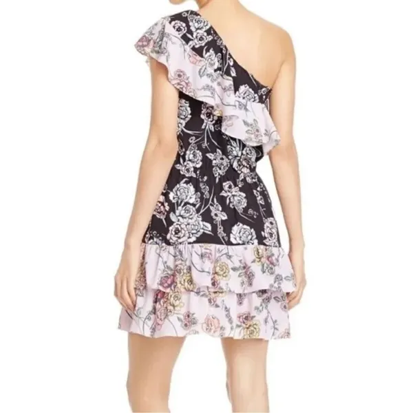 Aqua Pink Ruffle‎ One Shoulder Tiered Mini Dress Size XS - Image 2