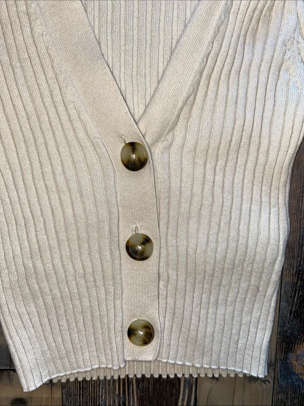 Madewell Cream Ribbed Wool Cotton blend V-Neck Button Front Cardigan - Image 3