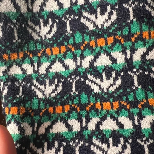 Green Blue Crew Neck Sweater with Geometric Pattern Retro Style - Image 5