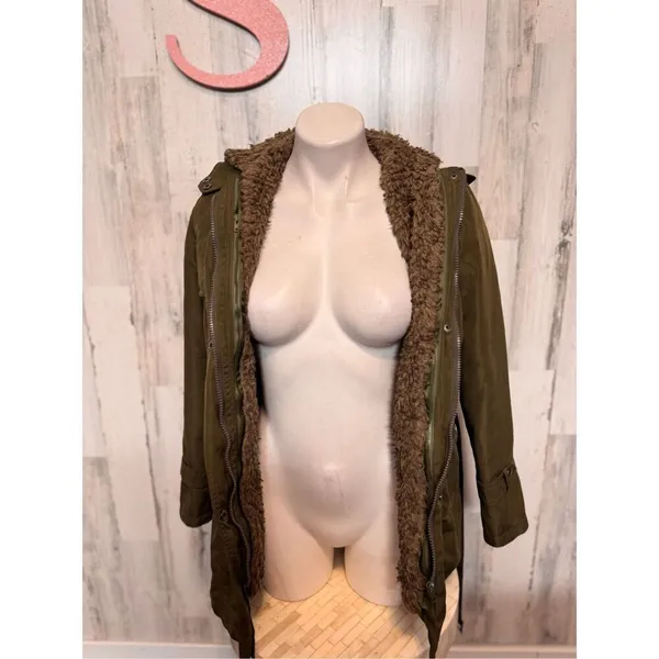 JYY Faux Fur Jacket Removable Raincoat Green Size S - Image 6