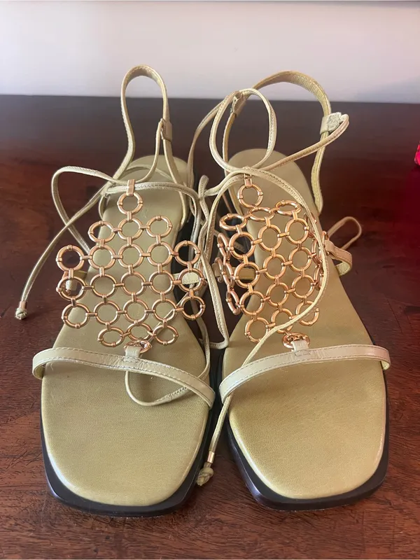 Tory Burch Gold Circle-Link Lace-Up Sandals - Image 2
