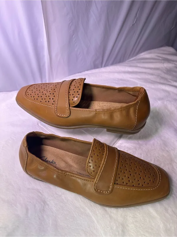 Clarks Women's Perforated Leather Penny Loafers in Tan - Image 2