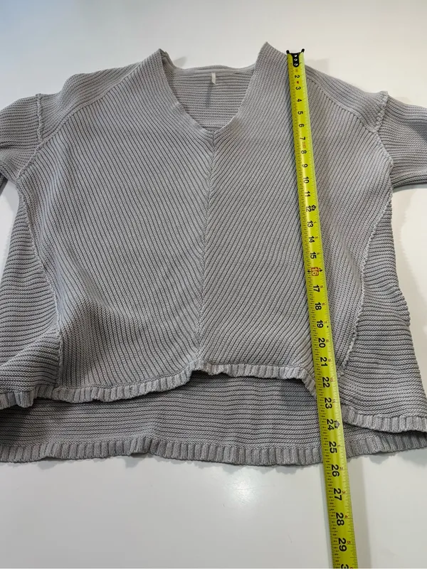 Free People 100% Cotton V-Neck Oversized Sweater in Gray Size Small - Image 3