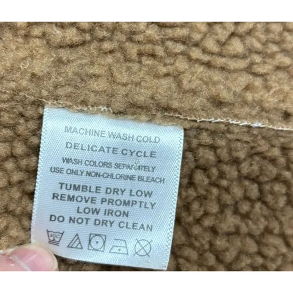 Very Veranesi Faux Suede Shearling Coat‎ Brown Sherpa Lined Hooded Vintage 90s L - Image 5