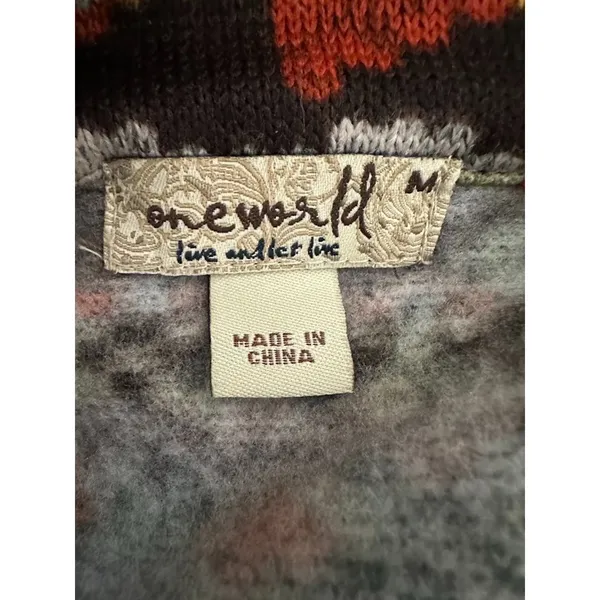 One World Live and Let Live Women M Knit‎ Cardigan Sweater Southwest Boho Aztec - Image 5