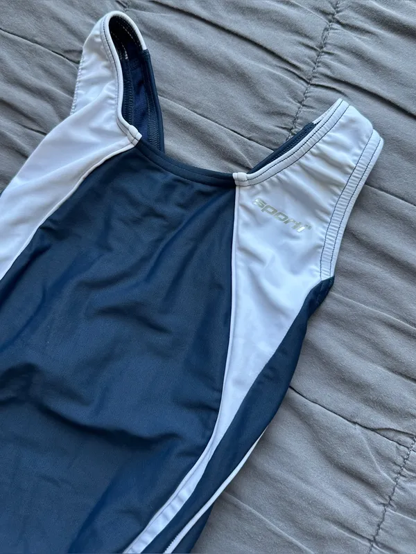 Speedo NWOT Piped Splice Wide Strap One Piece Swimsuit - Navy/White - 28 - Image 6