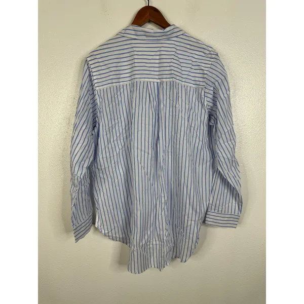 Motherhood Maternity Blue White Striped Cotton Button Down Shirt Large L - Image 2