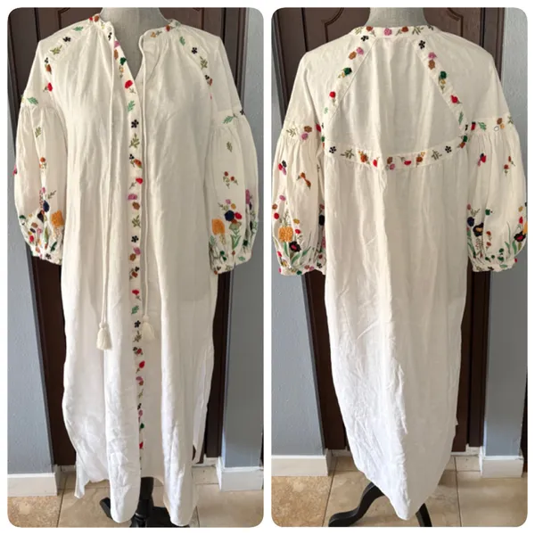 Zara white long floral embroidered tunic (dress) *no sash belt* - Image 3