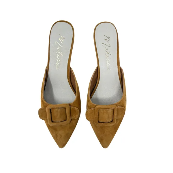 Matisse Layover Suede Buckle Kitten Heel Mule Pumps Cognac Brown Size 7.5 - Image 3