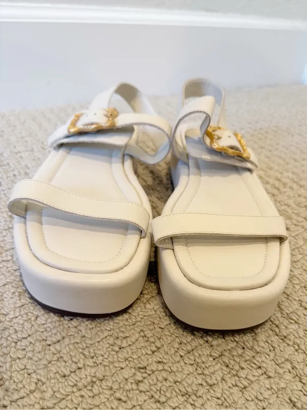 SCHUTZ Wavy Flatform Ankle Strap Buckle Platform Sandals in Cream‎ size 8 - Image 5