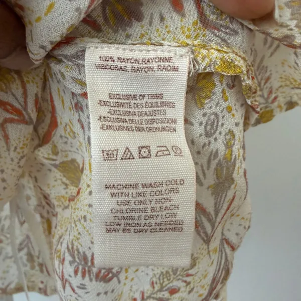 Free People Boho Flowy Beachy Peasant Fairy Bell Sleeve Floral Blouse S Cream - Image 6
