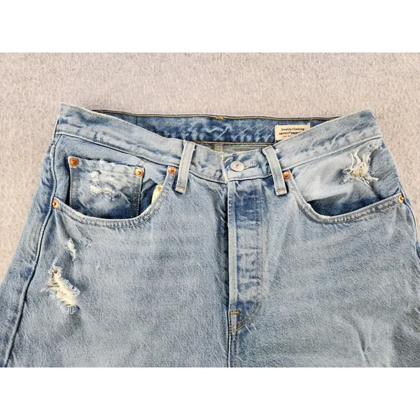 Levis 501 Original Fit Distressed Jeans Button Fly 32x30 White‎ Label Denim - Image 7