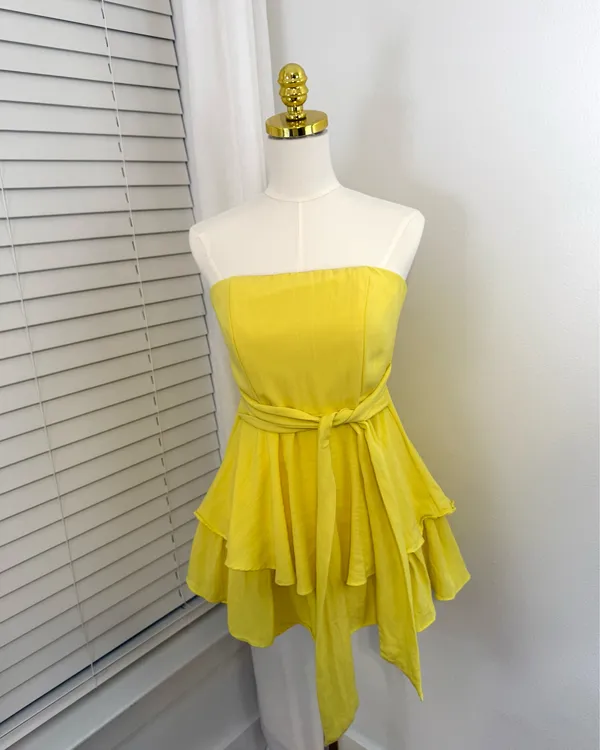 DO+BE Yellow Strapless Tiered Ruffle Mini Dress - Image 3