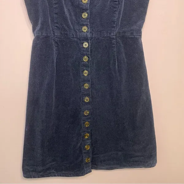 Sky & Sparrow Pinafore Mini Dress Navy Ribbed Corduroy Tortoise Button Size M - Image 3