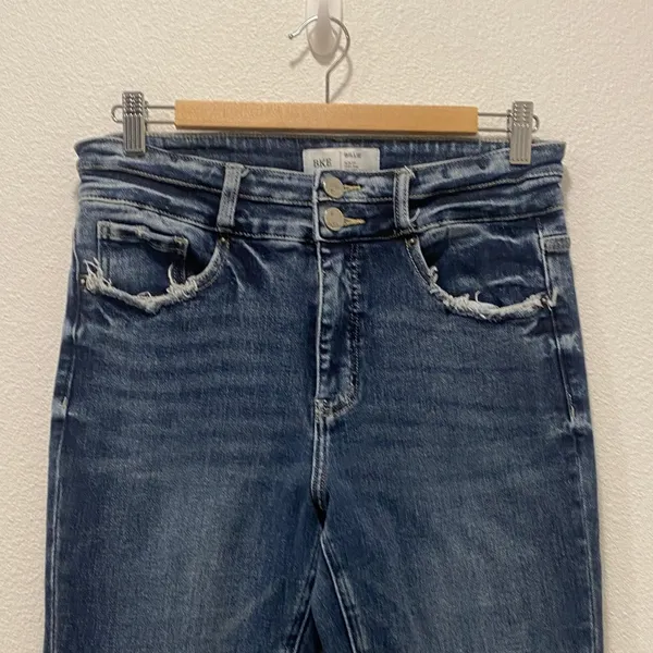 BKE Dark Blue Distressed Slim Fit High Rise Boot Cut Jeans - 30 - Image 3