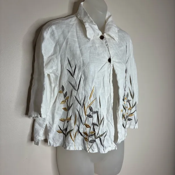 100% pure Linen Boho embroidered tropical white top 4 By Northern Isles - Image 2