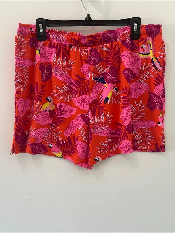 Cuddl Duds Pajama Set Cozy 2pc Tank Top Shorts NEW Pink Orange Bird Paradise L - Image 8