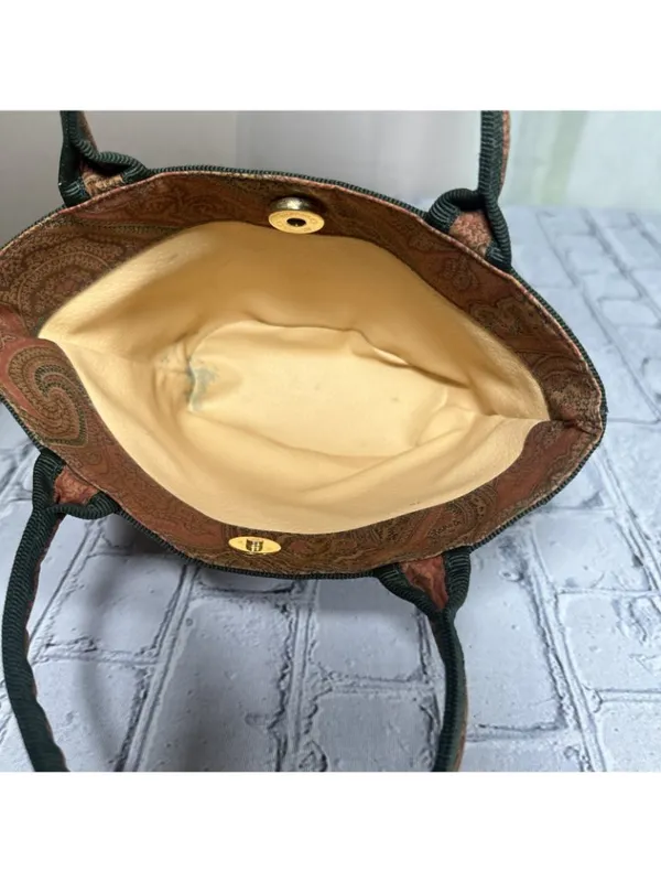 ETRO Paisley Mini Libra Hand Bag Tote Small Nylon Clasp Fabric Pattern Authentic - Image 8