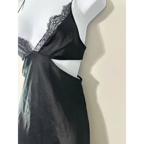 Victorias Secret Black‎ Lace Trim Cutout Slip Mini Dress Chemise Size XS - Image 3