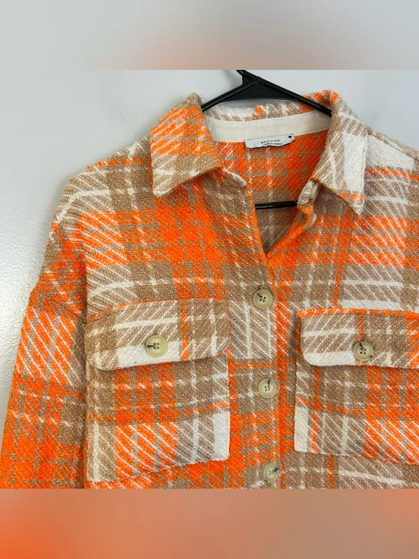Reserved Orange Plaid Medium Weight Button Down Collared Shirt Size Small - Image 4