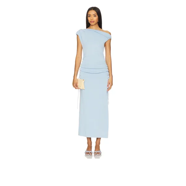 Lioness Original Sin Dress Baby Blue Ribbed One Shoulder Slit Midi Dress Small - Image 9
