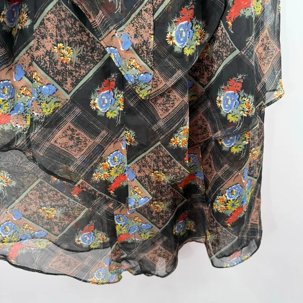 Free People Dress SZ 6 Daisy Chain Floral Plaid Chiffon Tiered Ruffle Sheer Boho - Image 13