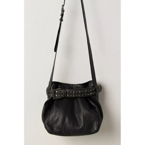 NWT!! FREE PEOPLE Black Leather Embellished Belt Bucket Bag Studded Studs Solid - Image 7