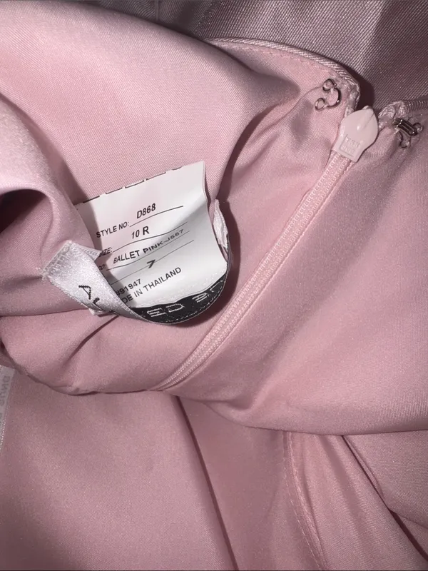 NWOT ALFRED SUNG ballet pink Bow Strap Satin Twill Trumpet Gown Sz 10 - Image 6