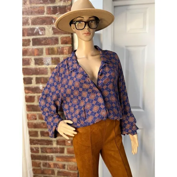Liz Claiborne Vintage 70s Style Boho Paisley Blouse Earthy Dark Academia Rayon Size 10 - Image 2