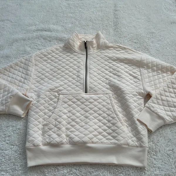 DSG Women's Cream Quilted 1/2 Zip Pullover Sz M Classic Athleisure Sporty Casual - Image 2