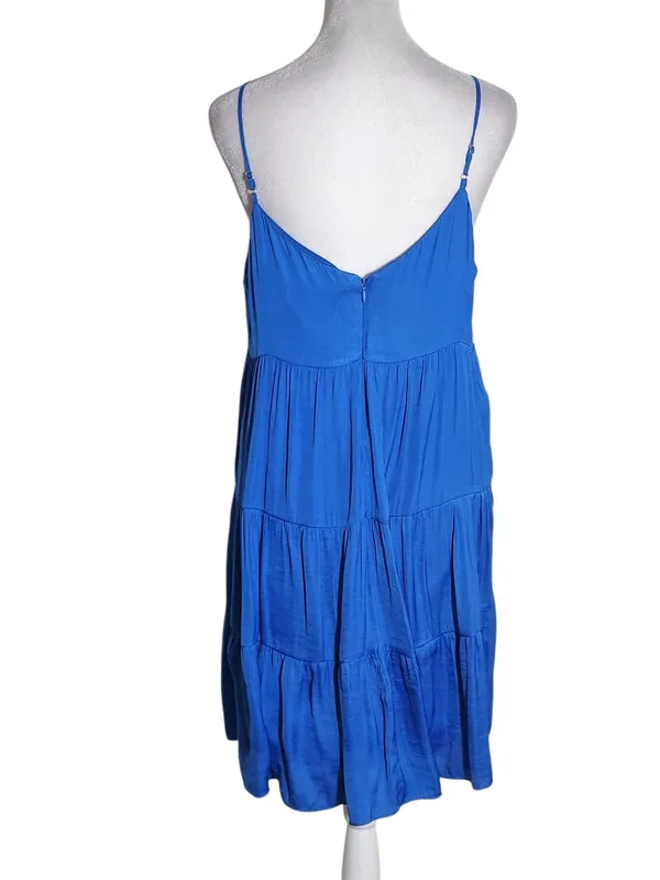 Naked Zebra Blue Sleeveless Tiered Mini Dress Size Medium Flaw - Image 2