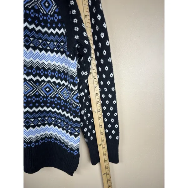 T by Talbots Fair Isle Thermolite Snap Mockneck Sweater Black/Blue Womens M NWOT - Image 9