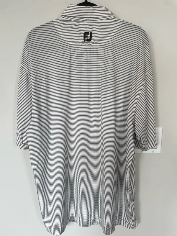 Footjoy Mens Short Sleeve Stripes Polo Golf Shirt Size Large Black/White - Image 2