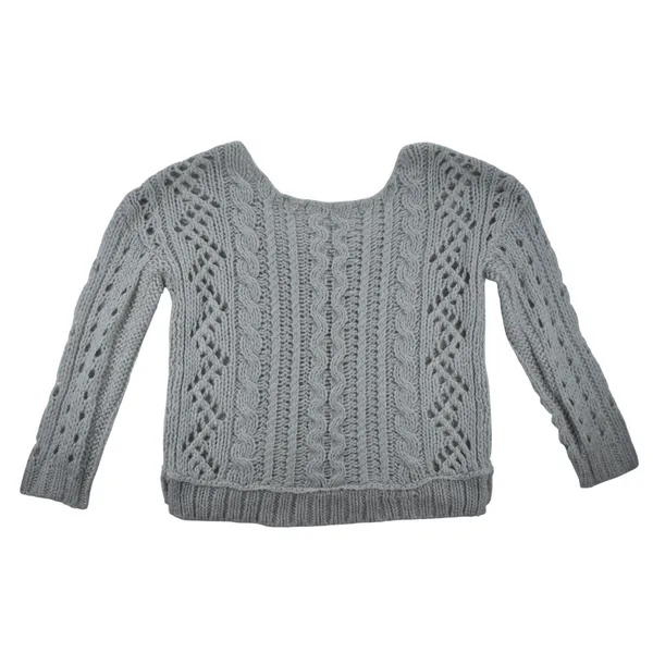 Free People Grey Cable Knit Pointelle Scoop Neck Sweater Womens Medium - Image 2