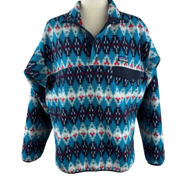 Patagonia Synchilla Fleece Snap-T Pullover Forest Carpet Deep Sea Blue Small - Image 2