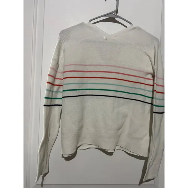 Carve Designs Womens Organic Cotton‎ V-Neck Striped Sweater Cream Multi Large - Image 9