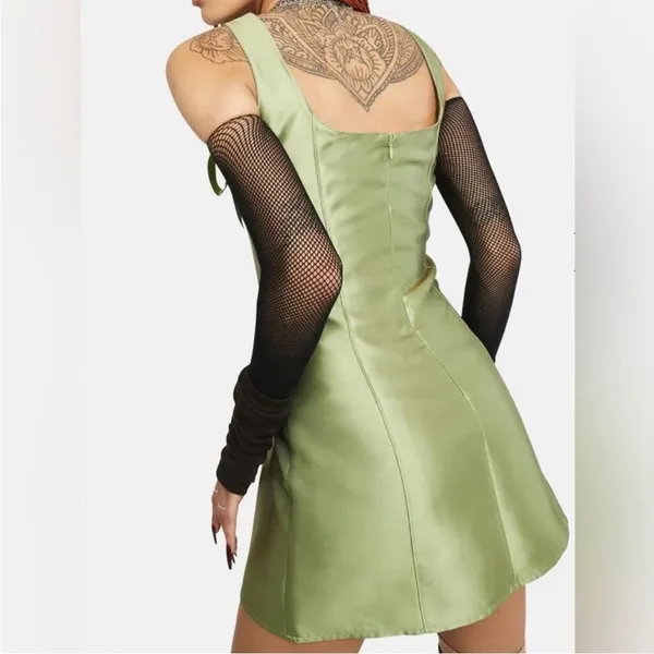 NWT‎ Current Mood green satin mini dress small - Image 5