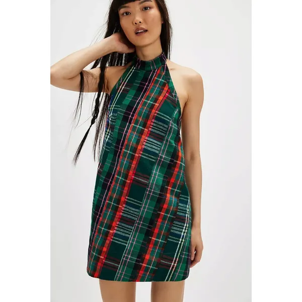 Free People Retro Plaid Cityscape Mini Dress Size Medium Grunge Punk Preppy - Image 8