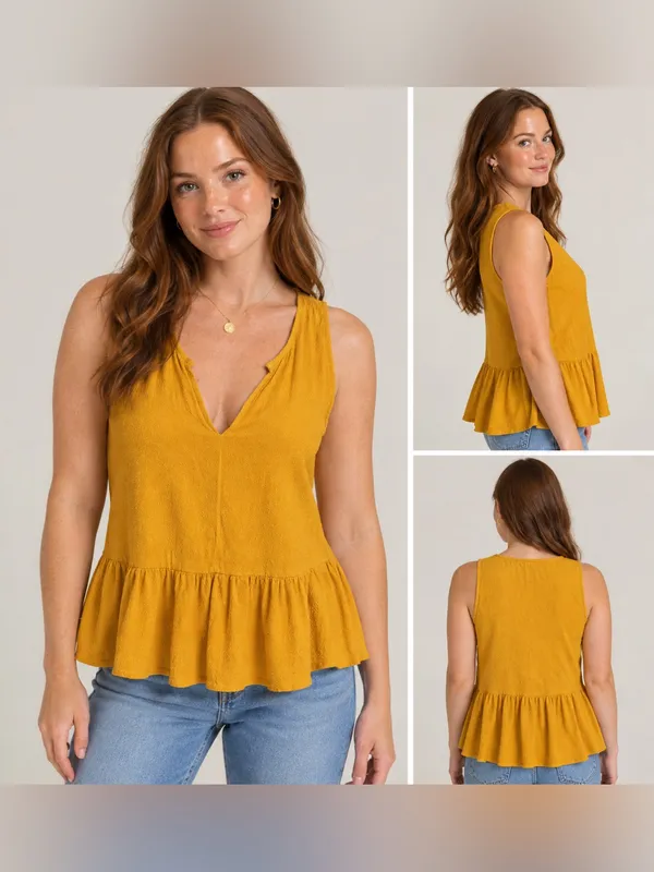 Madewell • Women’s Mustard Ruffle Hem V-Neck Tank Top - Image 2