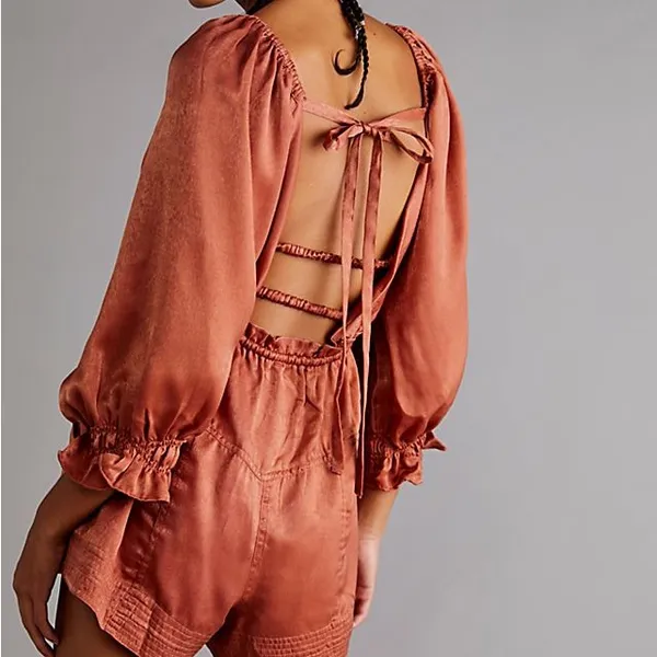NWOT Free People cassidy romper in rust Orange Velvet Small - Image 4