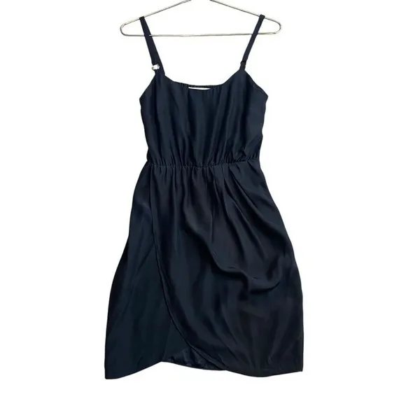Amanda Uprichard Size‎ S Tulip Hem Mini Dress Black Silk Spaghetti Strap LBD - Image 8