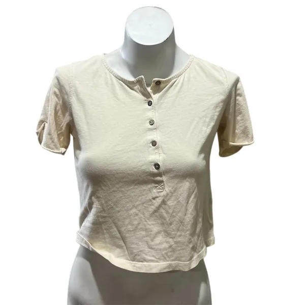 Free People Women's XS Beige Henley Tee Short Sleeve Casual Top - Image 10