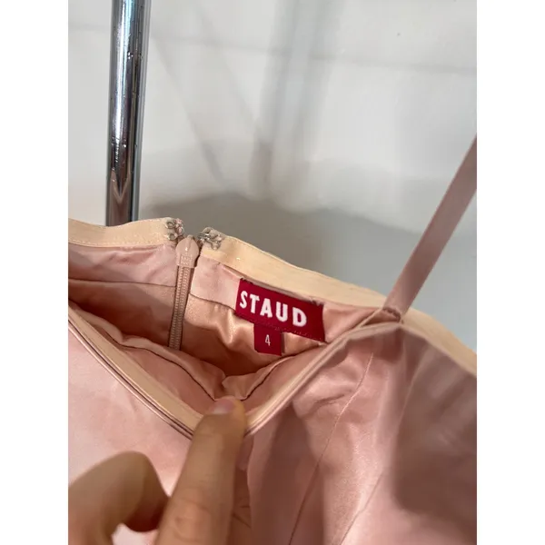 STAUD Silvia Mini Dress Petal Pink Satin Strapless Cocktail Party Size 4 - Image 3