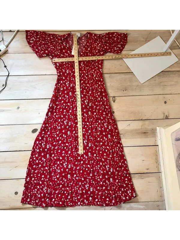 A New Day NWT Women's Short Sleeve Maxi Sundress Red Floral Size 2 - Image 9