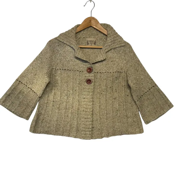 Knit Cardigan Sweater Beige Speckled Forest Fairy Grunge Boho Whimsy‎ Sz M - Image 2