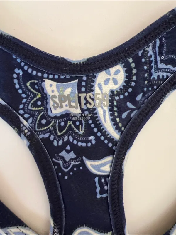 Splits59 Navy and Light Blue Paisley Racerback Sports Bra - Image 2