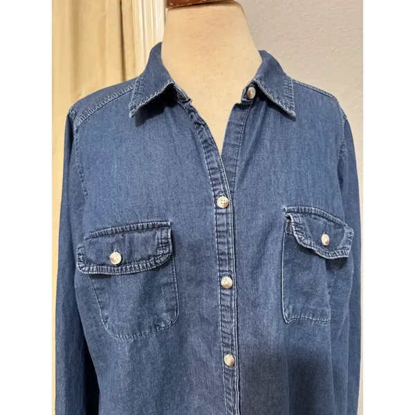 Croft & Barrow 100% Cotton Shirt Plus 1X Blue Denim Button‎ Down Long Sleeve - Image 10
