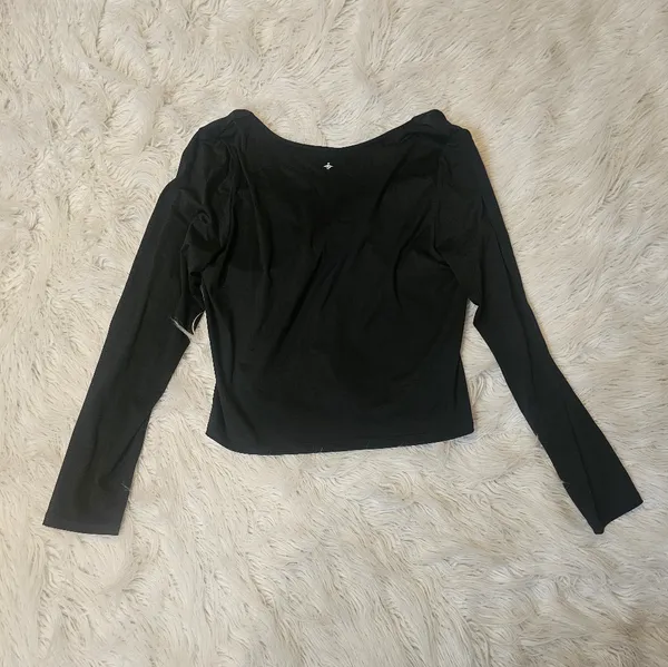 HALARA Black Long Sleeve Wrap-Front Top - Image 3