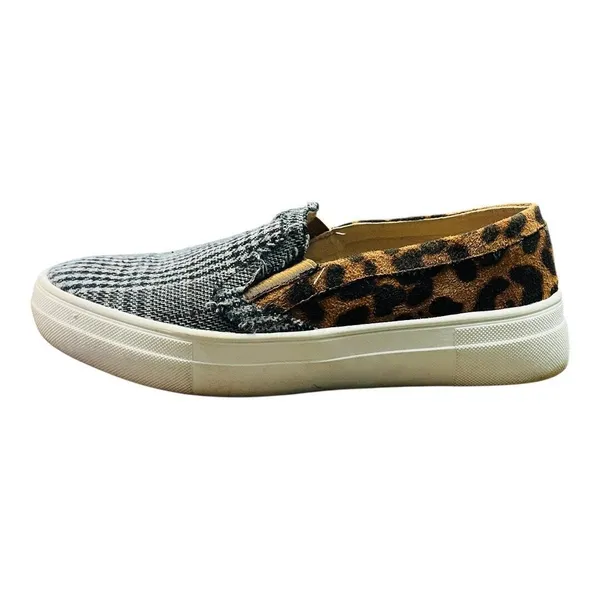 Mata Slip On Sneakers Womens 7.5 Plaid‎ Leopard Print Mixed Media Low Top Shoes - Image 3