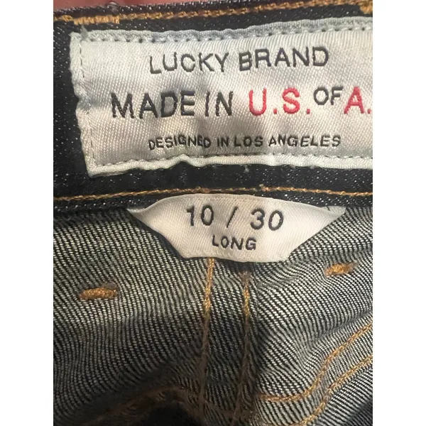 Lucky Brand boot cut dark wash blue jeans denim pockets zip closure Size 10 long - Image 16